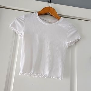 Garage white ribbed baby tee with lettuce trim!